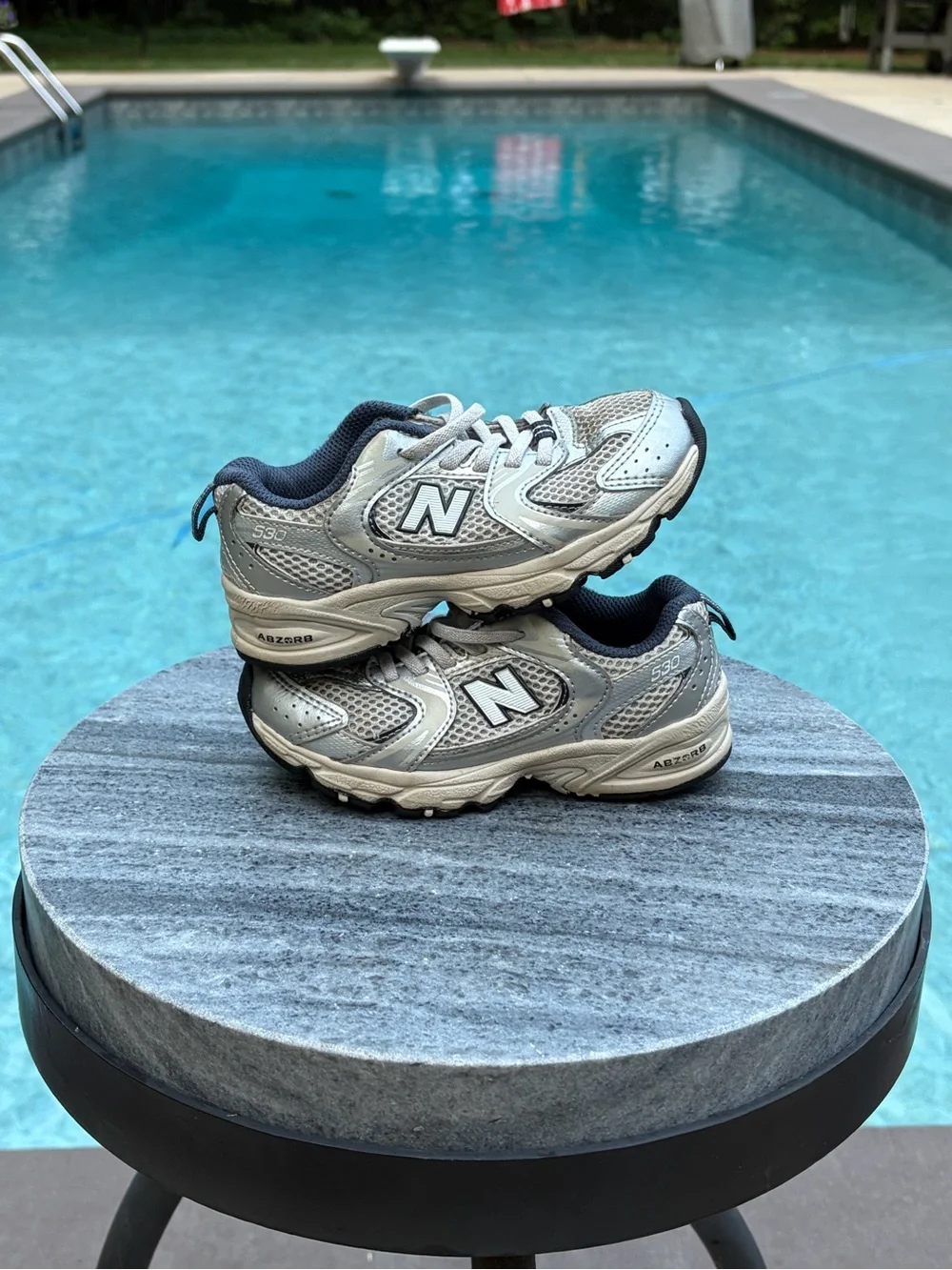New Balance Kids Silver and Navy Trail Sneakers